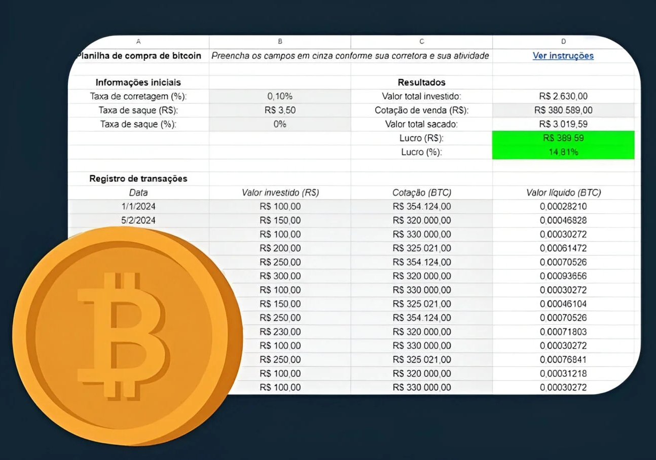 Descubra como uma planilha de bitcoin simples rastreia e projeta seus lucros com Bitcoin em 2026. Conheça e organize seus investimentos agora!