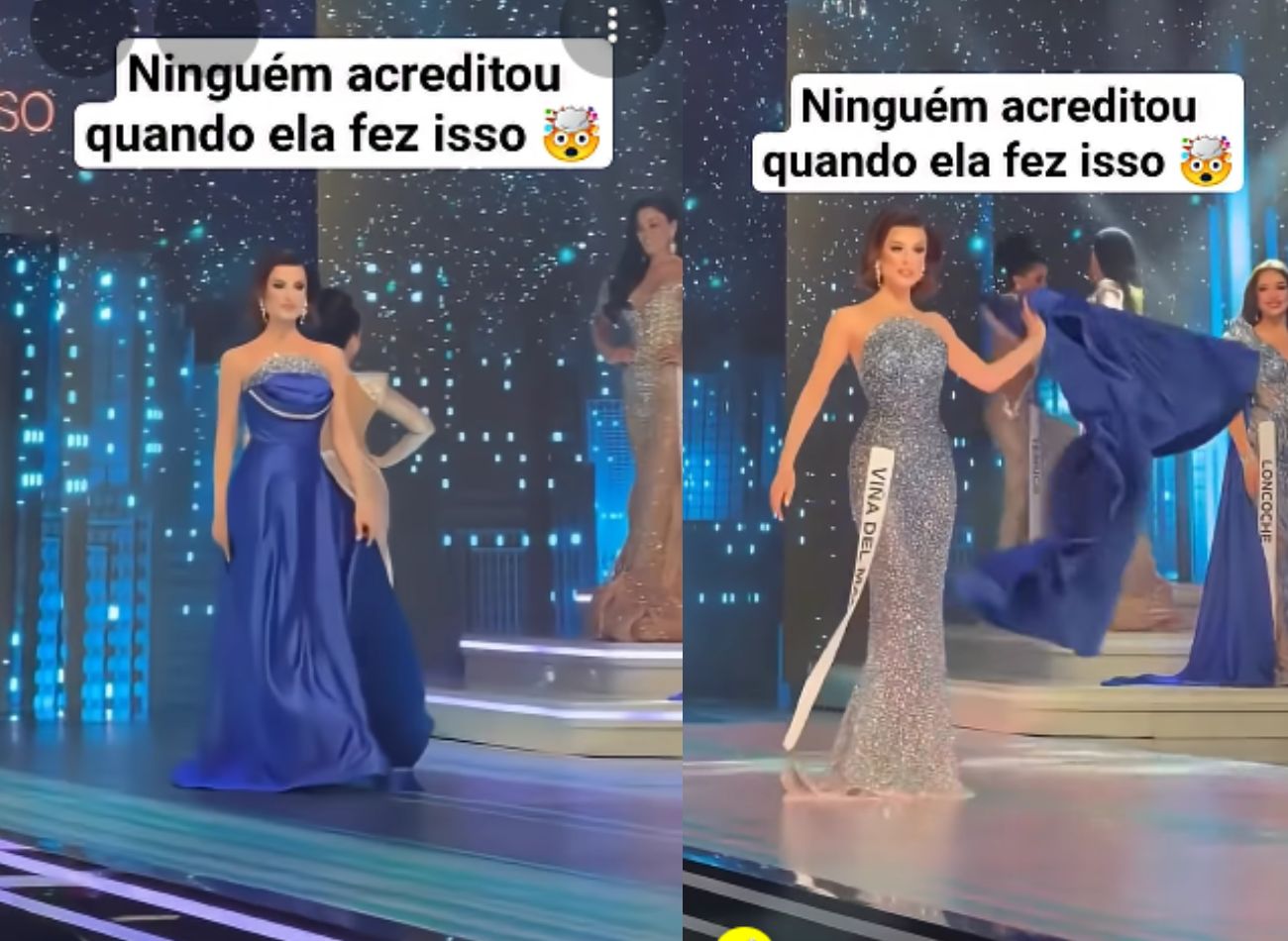 Em concurso de beleza, participante viralizou com modelo de vestido que entrou no desfile de um jeito... e virou outro modelo!