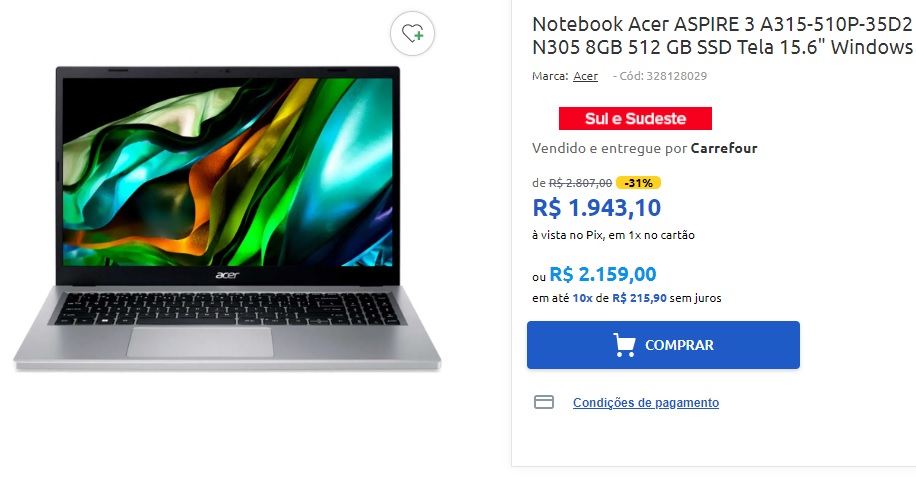 Dia do Consumidor: oferta de notebook Acer