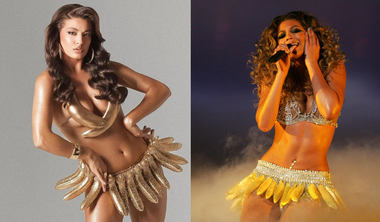 Beatriz Reis e seu look de Banana, como o de Beyoncé, inspirado em Josephine Baker