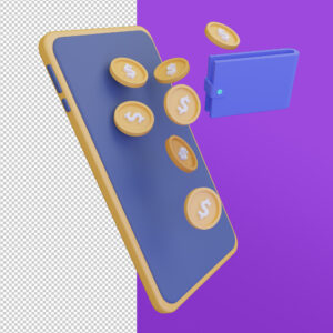 Coin On Smartphone Online Shop 3D Illustration